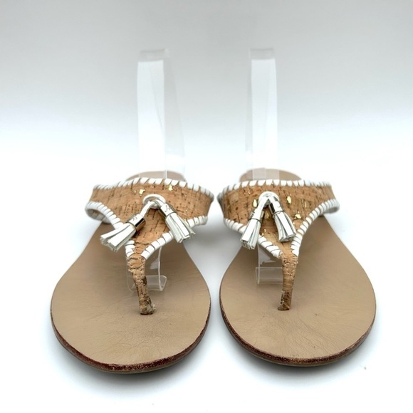 Jack Rogers Alana Cork White Leather Tassel Thong Flip Flop Sandals Size 9.5 - Picture 4 of 13